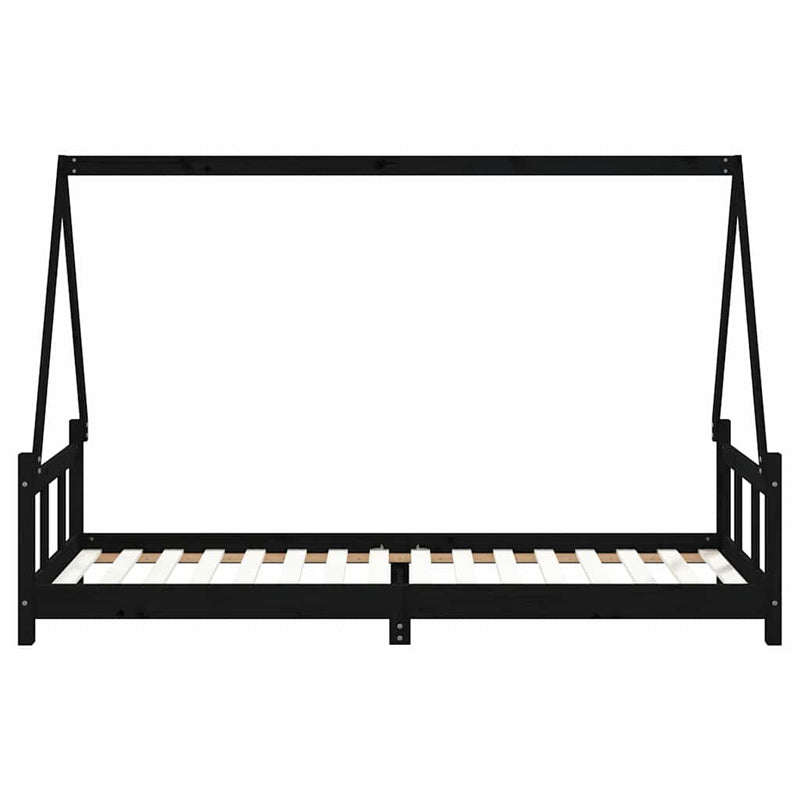 Cadru pat pentru copii, negru, 90x200 cm, lemn masiv de pin