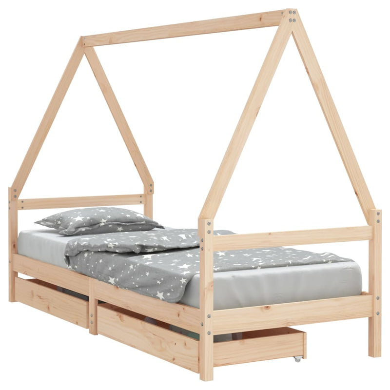 Cadru pat copii cu sertare, 80x200 cm, lemn masiv de pin