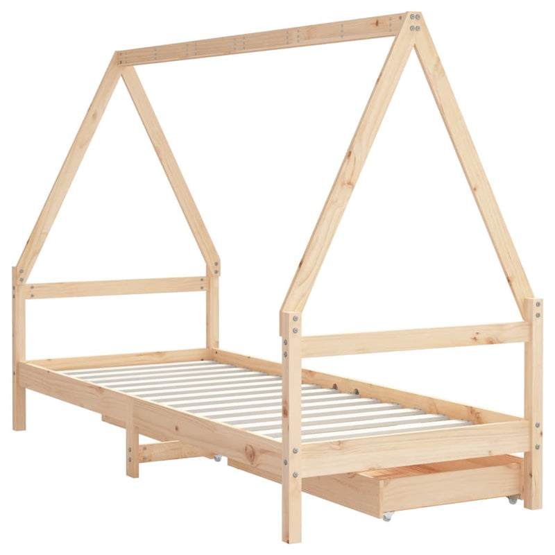 Cadru pat copii cu sertare, 80x200 cm, lemn masiv de pin
