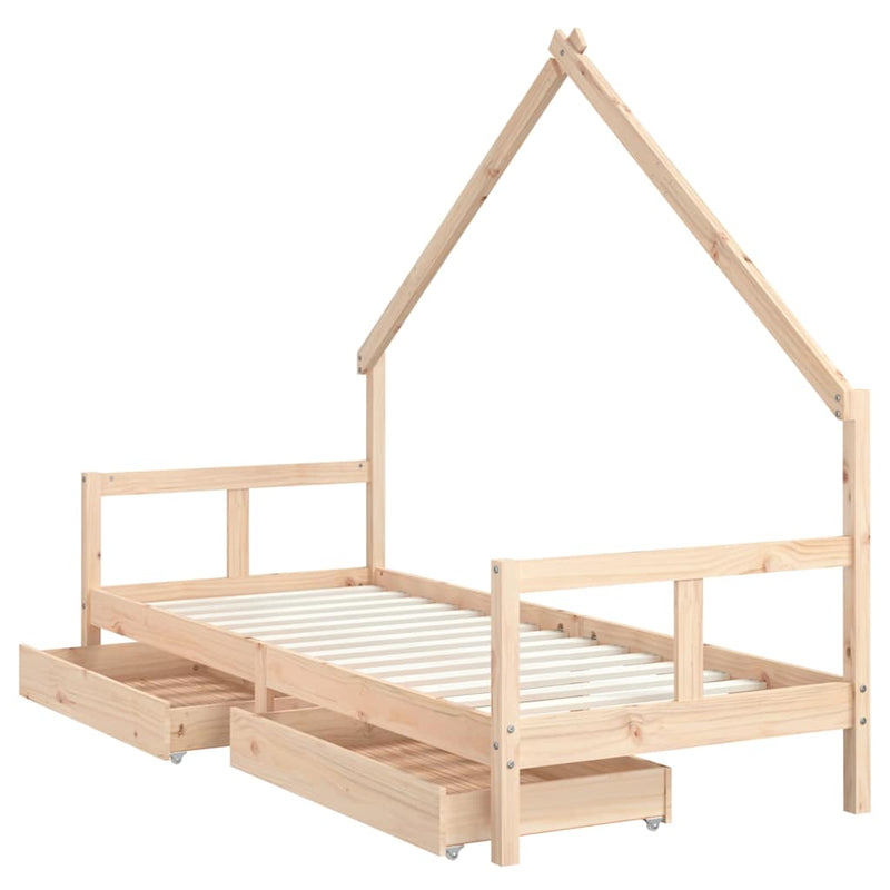 Cadru pat copii cu sertare, 80x200 cm, lemn masiv de pin