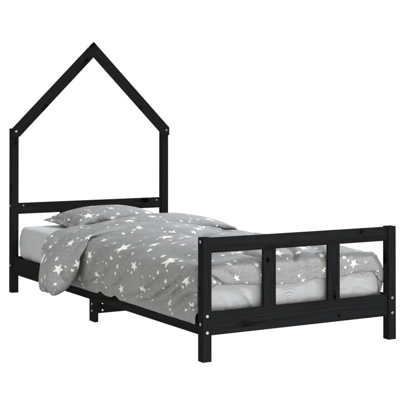Cadru de pat pentru copii, negru, 90x190 cm, lemn masiv de pin