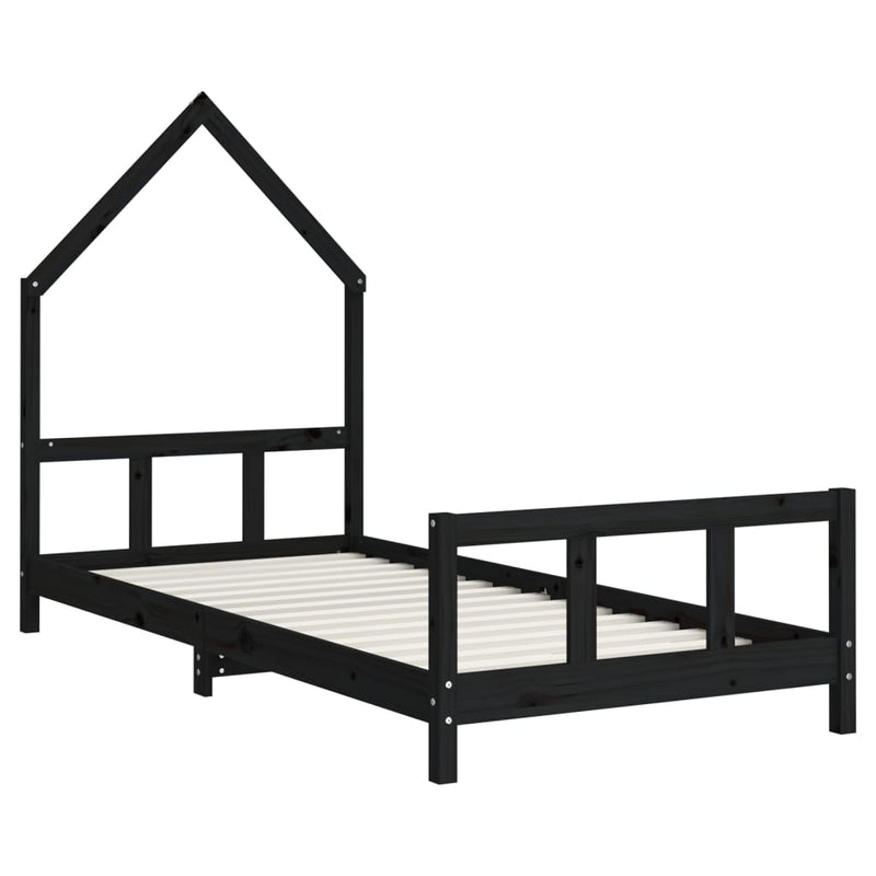 Cadru de pat pentru copii, negru, 90x190 cm, lemn masiv de pin