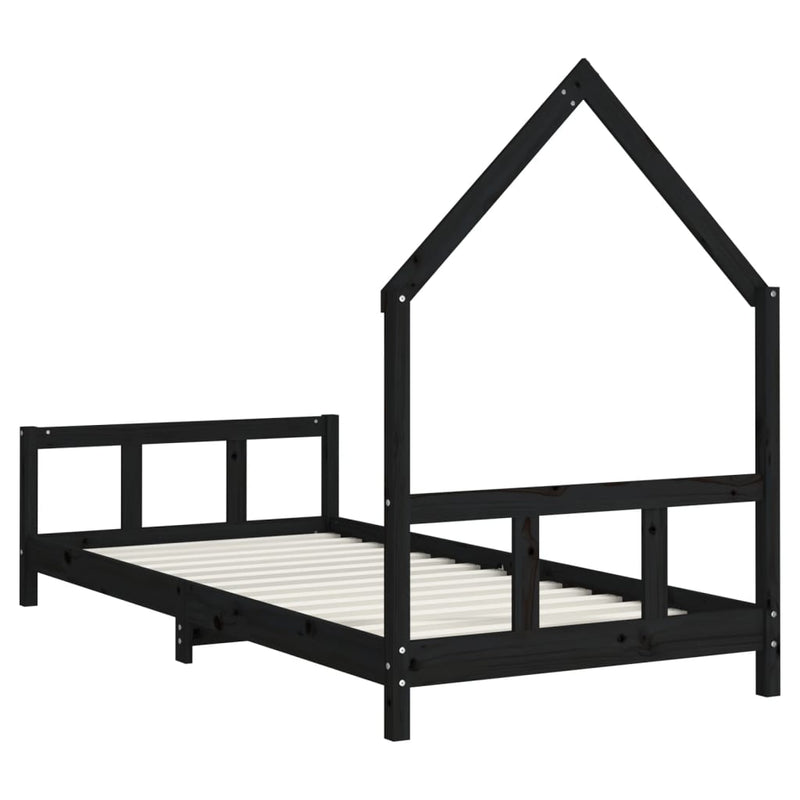 Cadru de pat pentru copii, negru, 90x190 cm, lemn masiv de pin