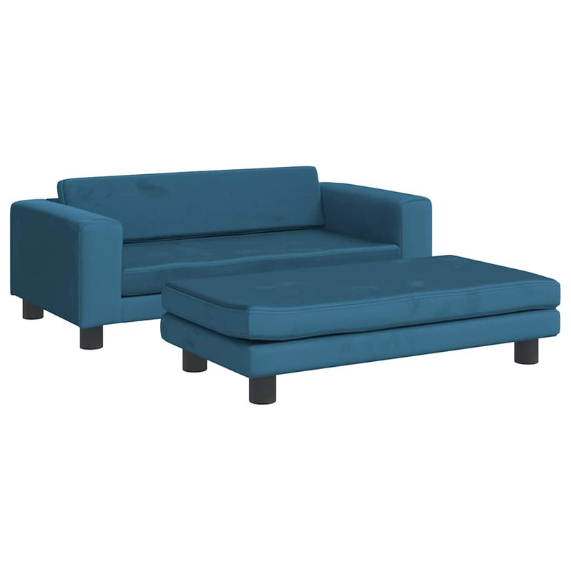 Canapea pentru copii cu taburet albastru 100x50x30 cm catifea