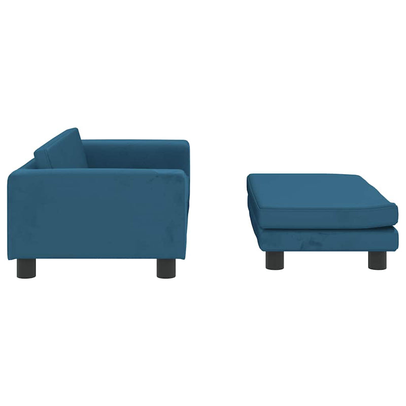 Canapea pentru copii cu taburet albastru 100x50x30 cm catifea
