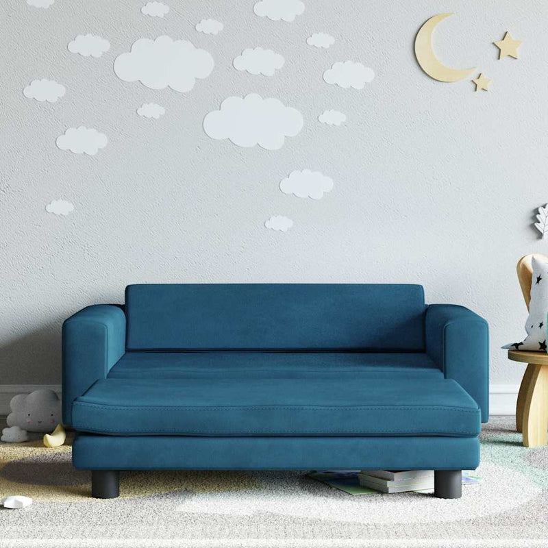 Canapea pentru copii cu taburet albastru 100x50x30 cm catifea