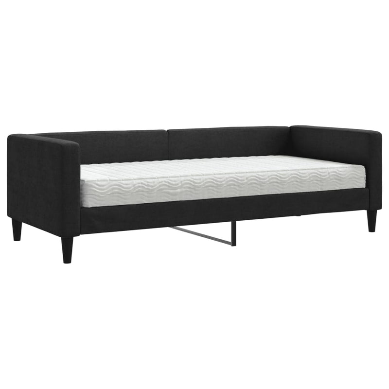 Pat de zi cu saltea, negru, 80x200 cm, textil