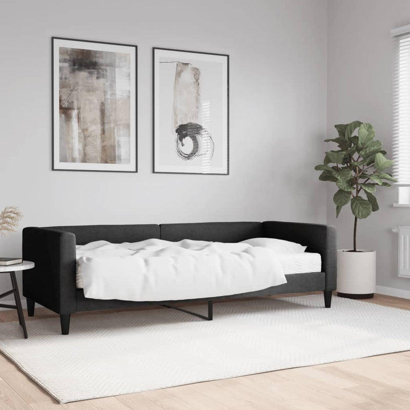 Pat de zi cu saltea, negru, 80x200 cm, textil