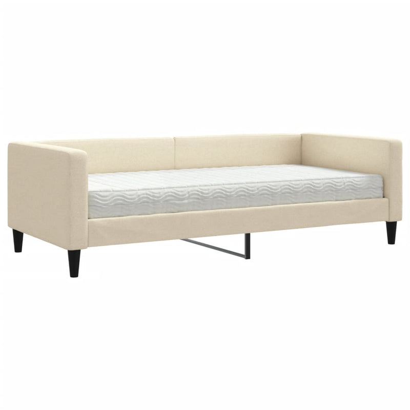 Pat de zi cu saltea, crem, 90x200 cm, textil