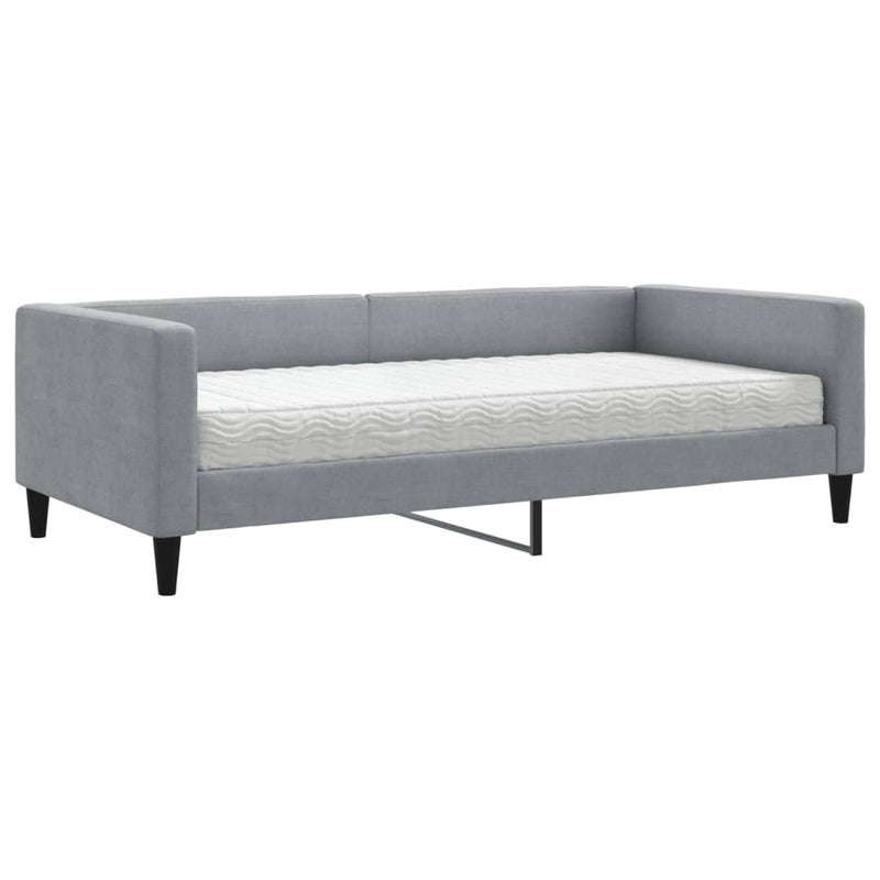 Pat de zi cu saltea, gri deschis, 100x200 cm, textil