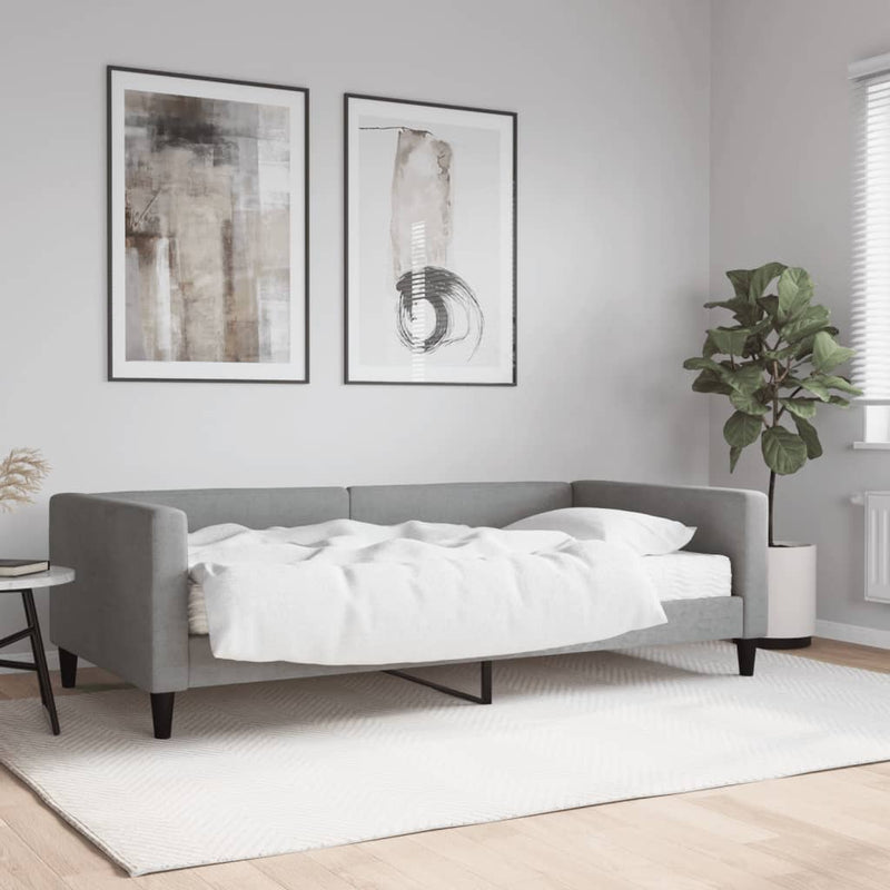 Pat de zi cu saltea, gri deschis, 100x200 cm, textil
