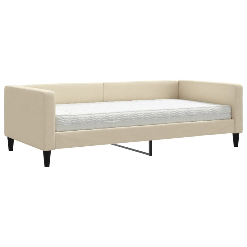 Pat de zi cu saltea, crem, 100x200 cm, textil