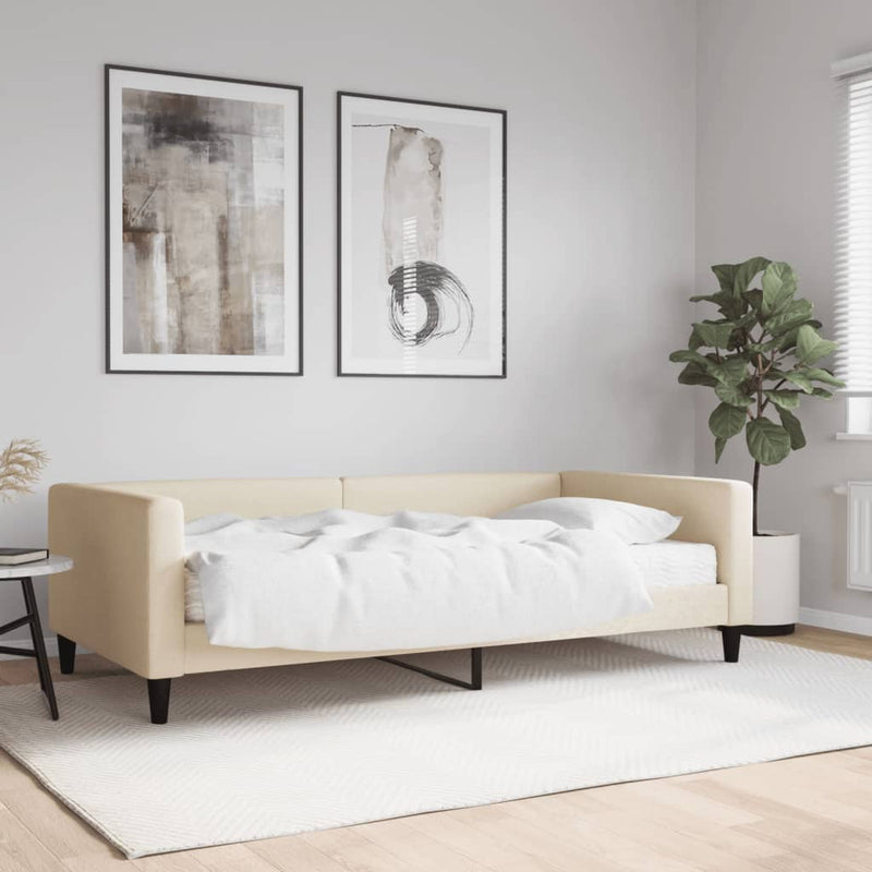 Pat de zi cu saltea, crem, 100x200 cm, textil