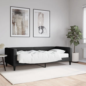 Pat de zi cu saltea, negru, 90x190 cm, textil