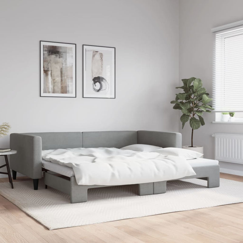 Pat de zi cu extensie, gri deschis, 100x200 cm, textil