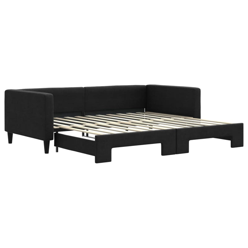 Pat de zi cu extensie, negru, 100x200 cm, textil