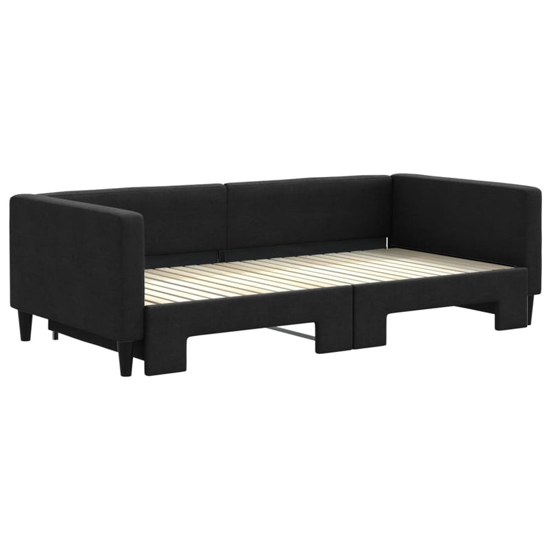 Pat de zi cu extensie, negru, 100x200 cm, textil