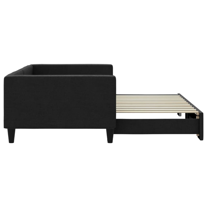 Pat de zi cu extensie, negru, 100x200 cm, textil