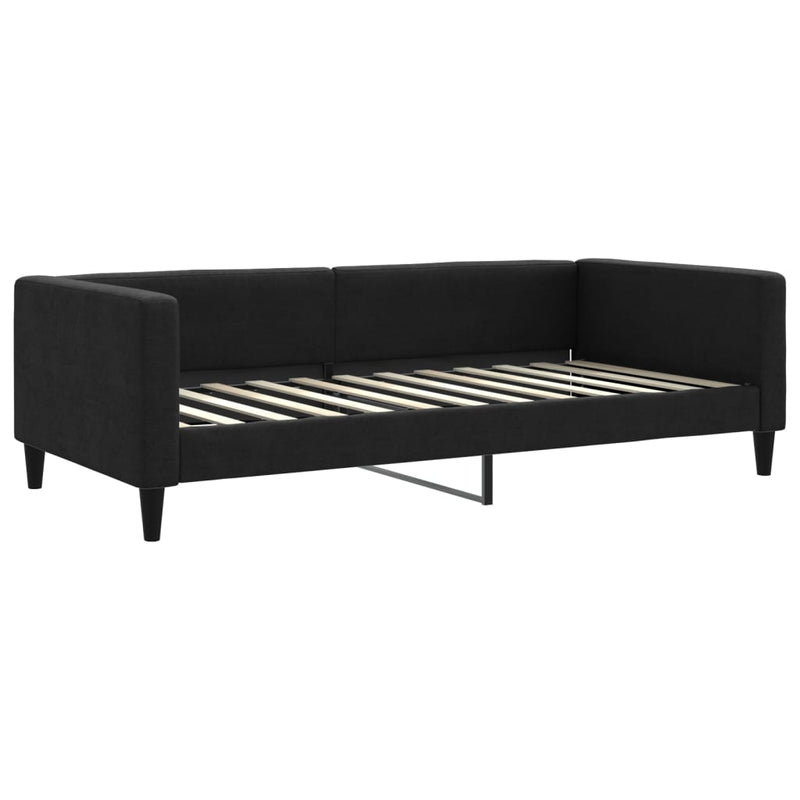 Pat de zi cu extensie, negru, 100x200 cm, textil