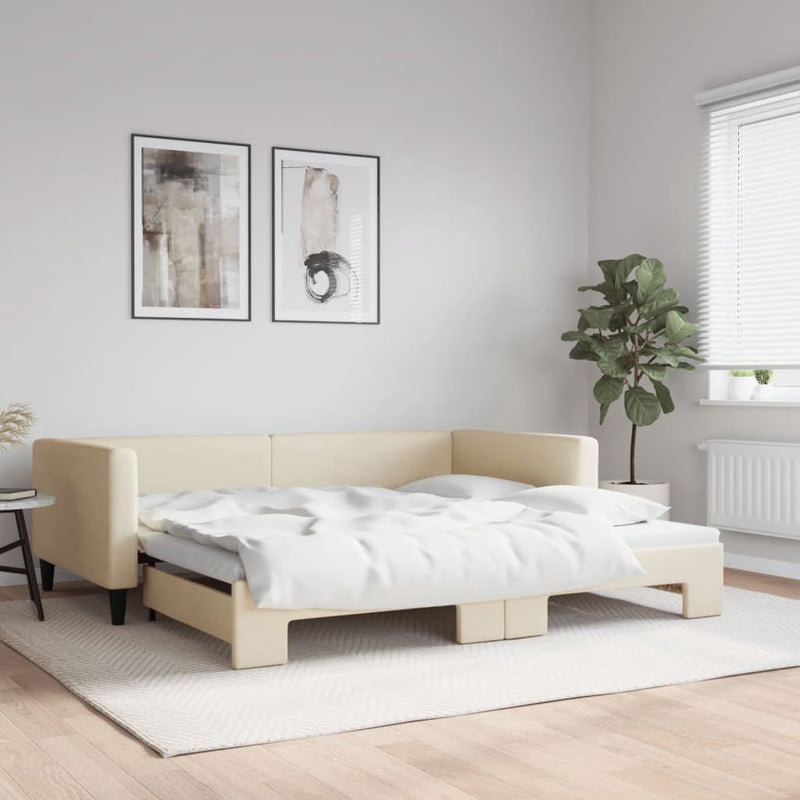 Pat de zi cu extensie, crem, 100x200 cm, textil