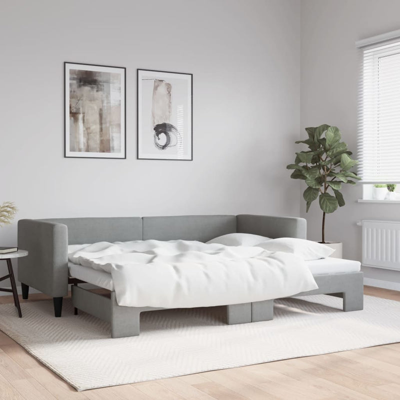 Pat de zi cu extensie, gri deschis, 90x190 cm, textil