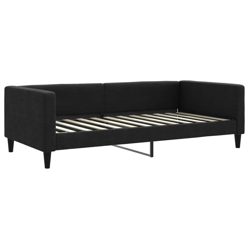 Pat de zi cu extensie și saltele, negru, 100x200 cm, textil
