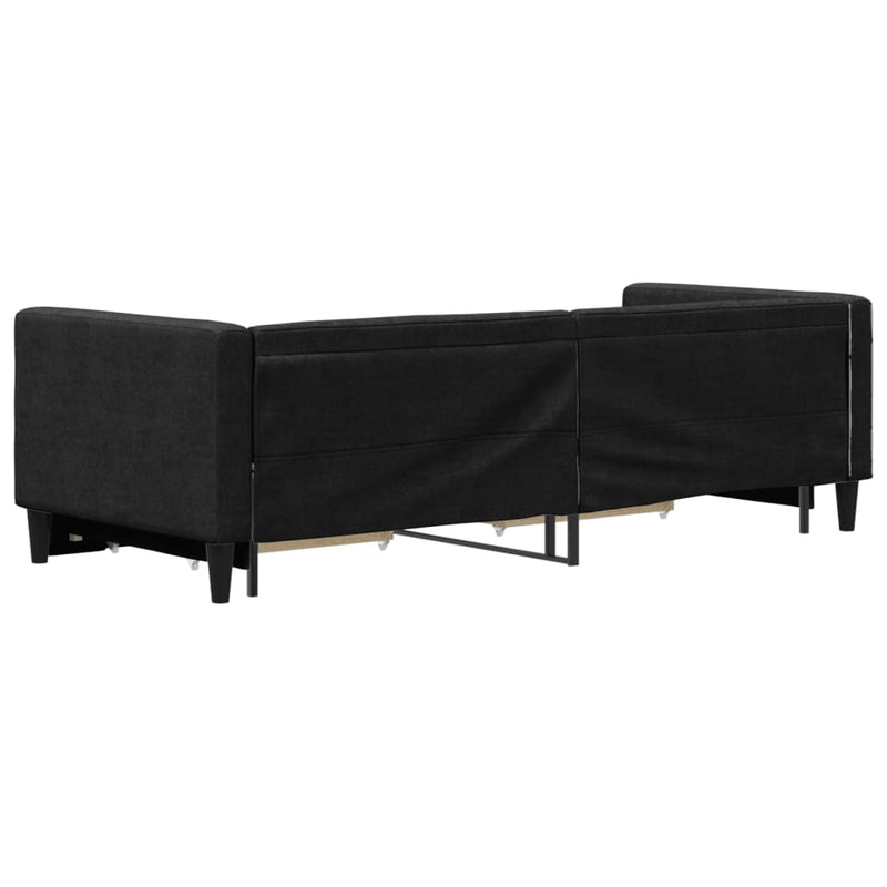 Pat de zi cu extensie și sertare, negru, 80x200 cm, textil