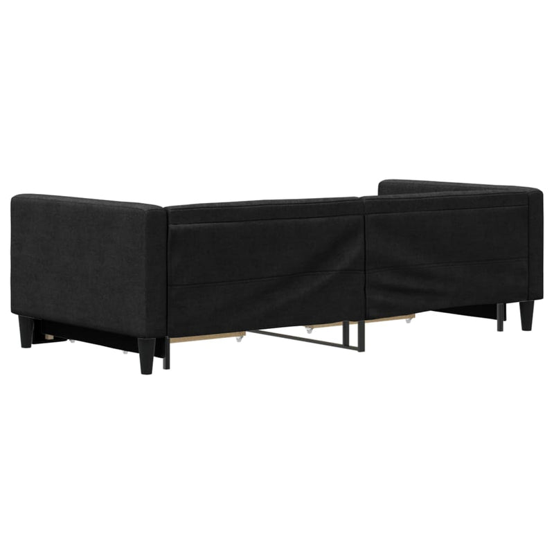 Pat de zi cu extensie și sertare, negru, 90x190cm, textil