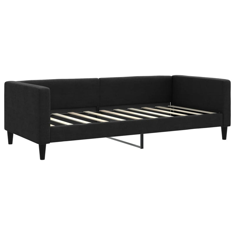 Pat de zi cu extensie și sertare, negru, 90x190cm, textil