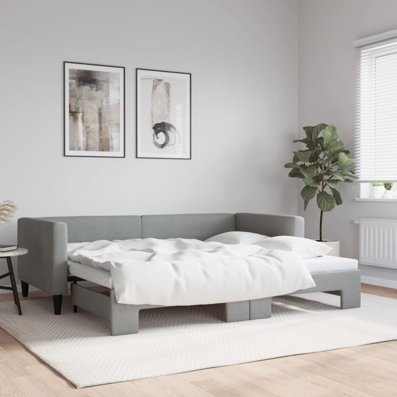 Pat de zi cu extensie, gri deschis, 100x190 cm, textil