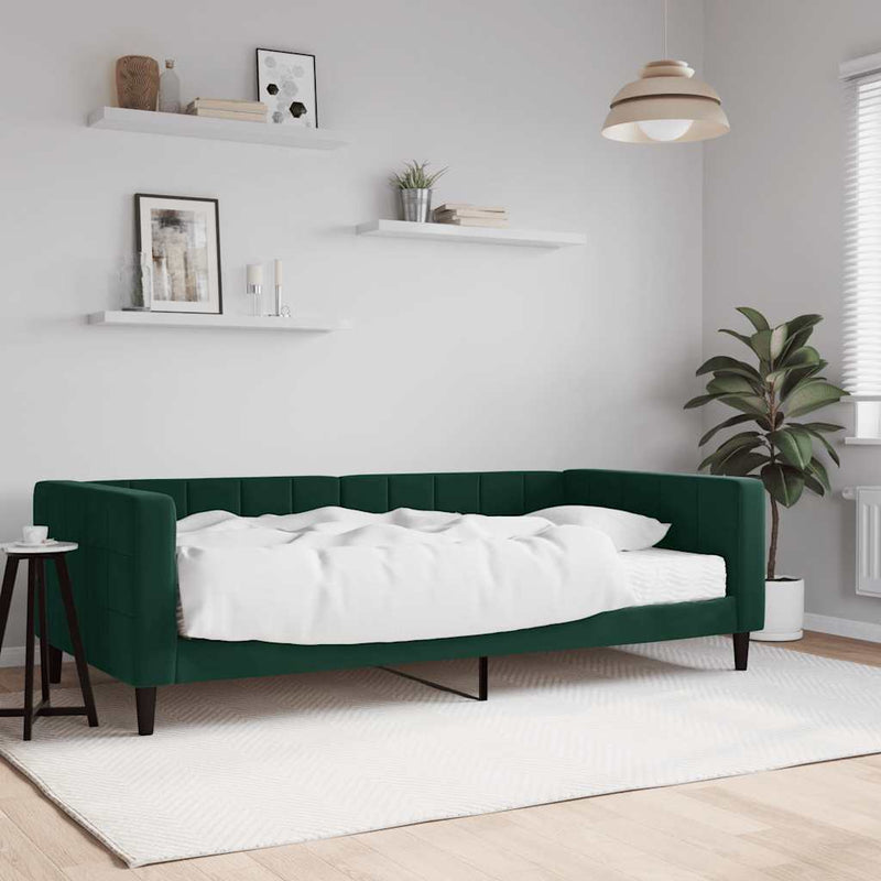 Pat de zi cu saltea, verde închis, 100x200 cm, catifea