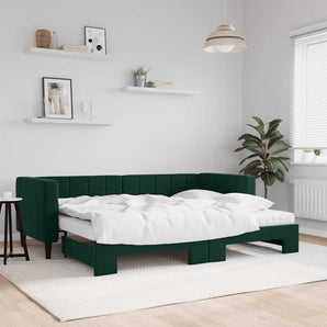 Pat de zi cu extensie și saltele verde închis 80x200 cm catifea
