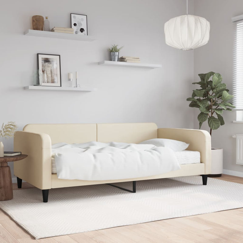 Pat de zi cu saltea, crem, 80x200 cm, textil