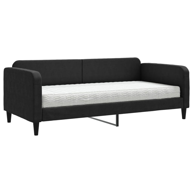 Pat de zi cu saltea, negru, 90x200 cm, textil