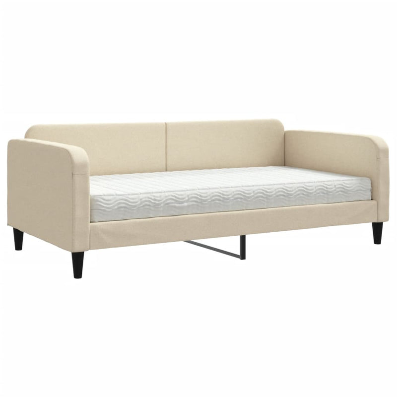 Pat de zi cu saltea, crem, 100x200 cm, textil