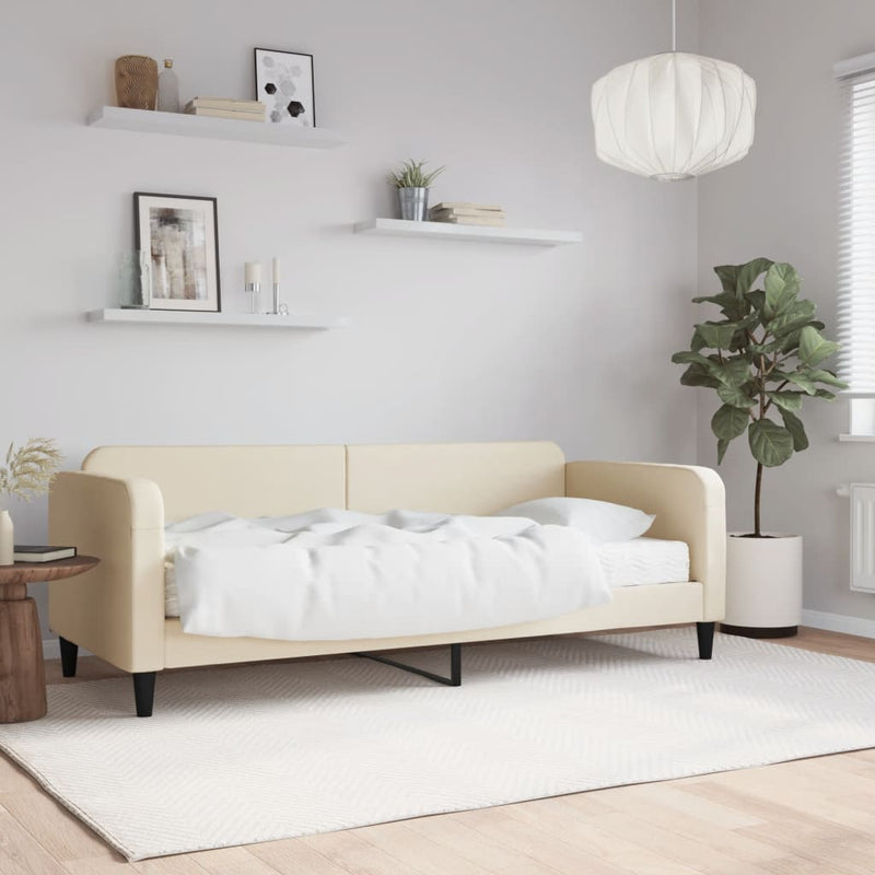 Pat de zi cu saltea, crem, 100x200 cm, textil