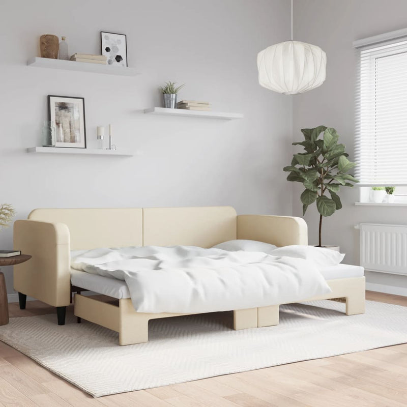 Pat de zi cu extensie, crem, 80x200 cm, textil