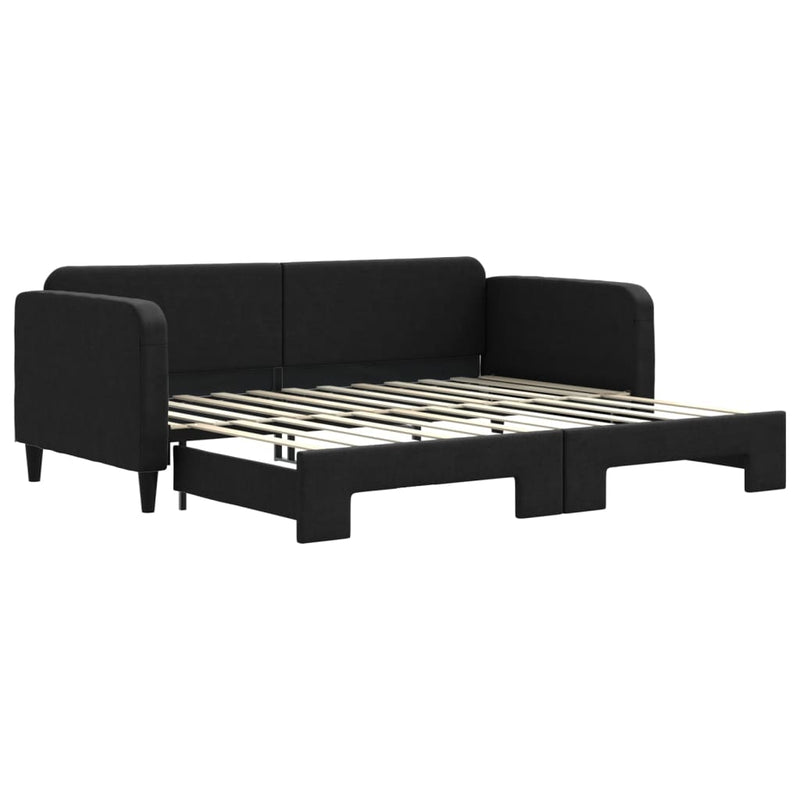 Pat de zi cu extensie, negru, 90x200 cm, textil