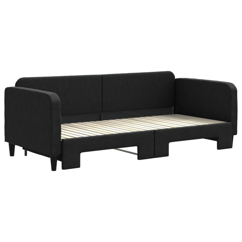 Pat de zi cu extensie, negru, 90x200 cm, textil