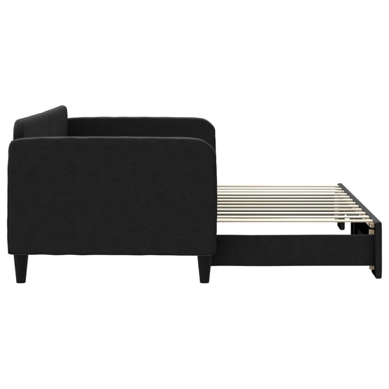 Pat de zi cu extensie, negru, 90x200 cm, textil