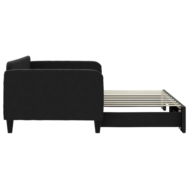 Pat de zi cu extensie, negru, 90x190 cm, textil