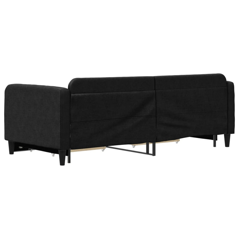Pat de zi cu extensie și sertare, negru, 90x190cm, textil