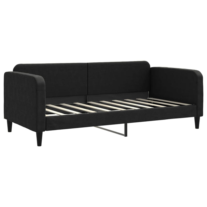 Pat de zi cu extensie și sertare, negru, 90x190cm, textil