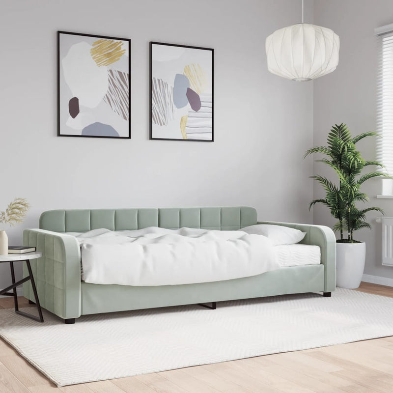 Pat de zi cu saltea, gri deschis, 90x200 cm, catifea