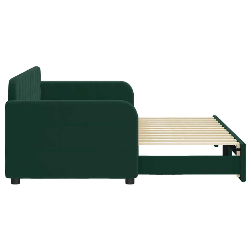 Pat de zi cu extensie, verde închis, 80x200 cm, catifea