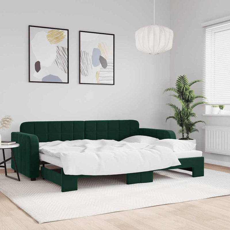 Pat de zi cu extensie, verde închis, 80x200 cm, catifea