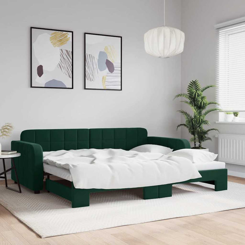 Pat de zi cu extensie, verde închis, 90x200 cm, catifea