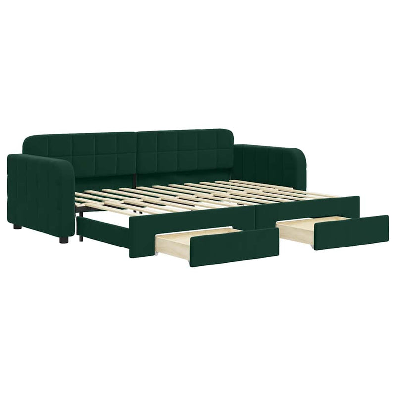 Pat de zi cu extensie și sertare verde închis 80x200 cm catifea