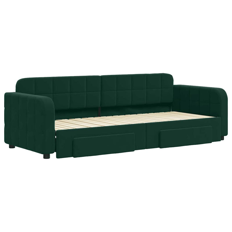 Pat de zi cu extensie și sertare verde închis 80x200 cm catifea