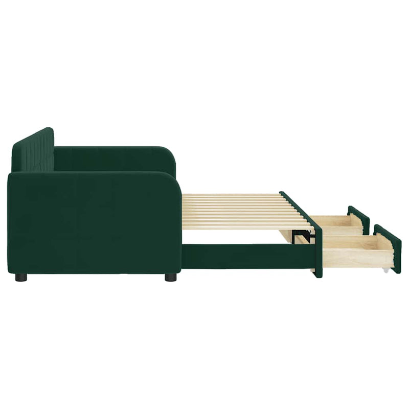 Pat de zi cu extensie și sertare verde închis 80x200 cm catifea